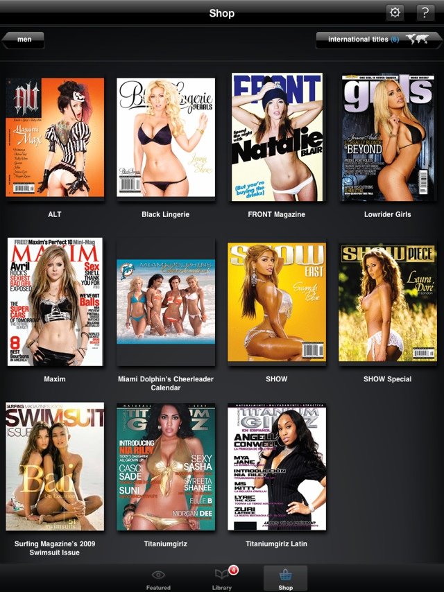 Porn magazines in iPad Zinio Reader app