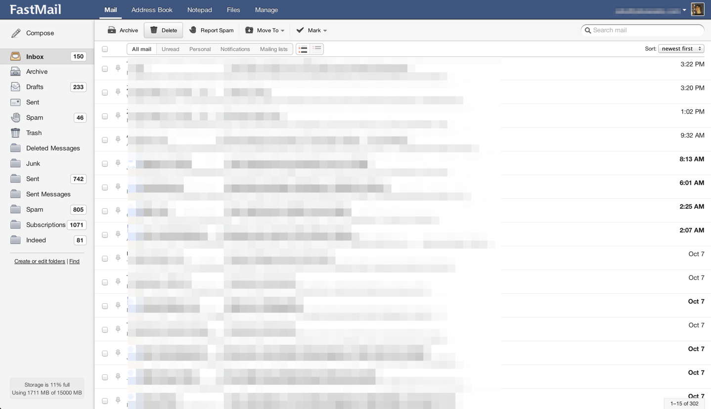 FastMail's clean web inbox